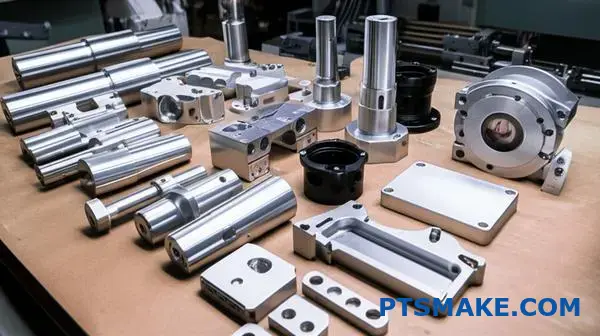 Forskellige CNC-bearbejdede aluminiumsdele med snævre tolerancer, der viser forskellige præcisionskrav til omkostningseffektiv produktion