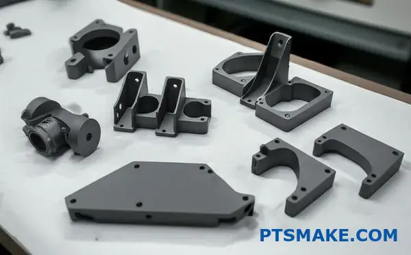 Różne części z tworzywa sztucznego PEEK pokazujące wyniki precyzyjnej obróbki CNC dla wysokowydajnych zastosowań produkcyjnych