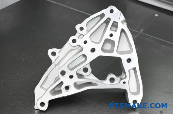 Precyzyjnie obrobiony aluminiowy wspornik prezentuje zaawansowane możliwości produkcji CNC ze skomplikowanymi cechami geometrycznymi