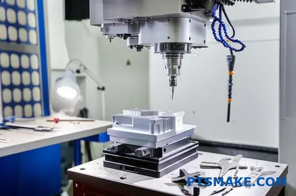 Precyzyjna konfiguracja obróbki CNC przedstawiająca złożone uchwyty robocze do produkcji komponentów lotniczych o wąskich tolerancjach