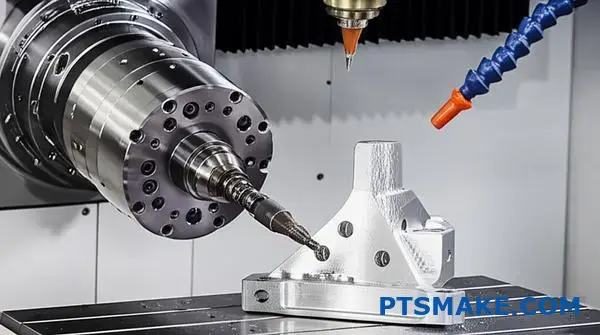 Zaawansowane 5-osiowe centrum obróbcze CNC przetwarzające skomplikowane elementy aluminiowe za pomocą precyzyjnych narzędzi