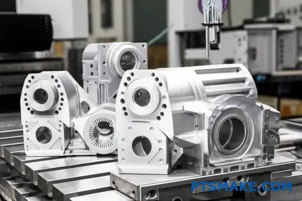 Precyzyjna obróbka CNC aluminiowych części lotniczych o złożonych cechach geometrycznych i wąskich tolerancjach na przemysłowym stole warsztatowym