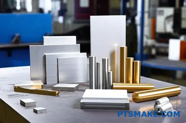 Różne materiały i stopy metali wyświetlane w procesie wyboru precyzyjnej obróbki cnc