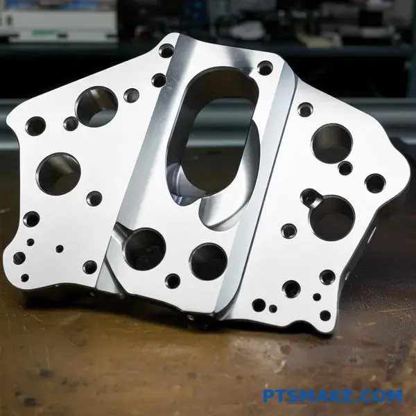 Precyzyjnie obrobiony aluminiowy wspornik lotniczy prezentujący skomplikowane detale produkcyjne CNC i złożone cechy geometryczne