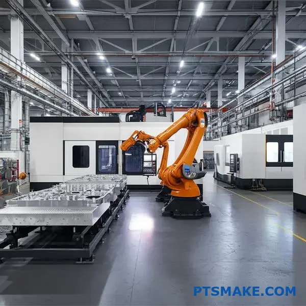 Zaawansowana maszyna CNC ze zrobotyzowanym systemem precyzyjnej obróbki dużych elementów aluminiowych do zastosowań w przemyśle lotniczym i kosmonautycznym