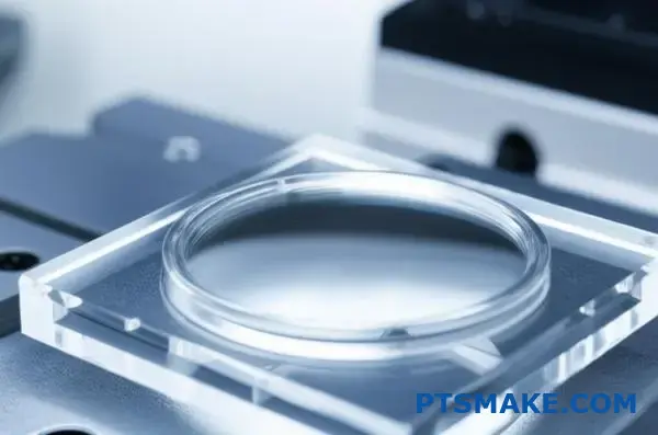 Präzisionsgefertigte optische Linse aus klarem Acryl mit transparenter Oberflächenqualität durch CNC-Fertigungsprozess