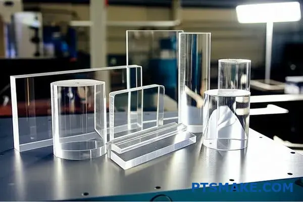 Verschiedene präzisionsgefertigte Teile aus klarem Acryl, die die Skalierbarkeit der CNC-Fertigung von Prototypen bis zur Massenproduktion demonstrieren