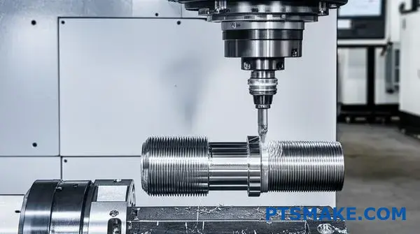 Avanceret CNC-maskine, der udfører præcisionsskruebearbejdning med flerakset skæring til komplekse gevindkomponenter