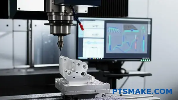 Avanceret CNC-bearbejdning med computerstøttet produktionssoftware, der viser optimerede værktøjsbaner til bæredygtige skruebearbejdningsprocesser