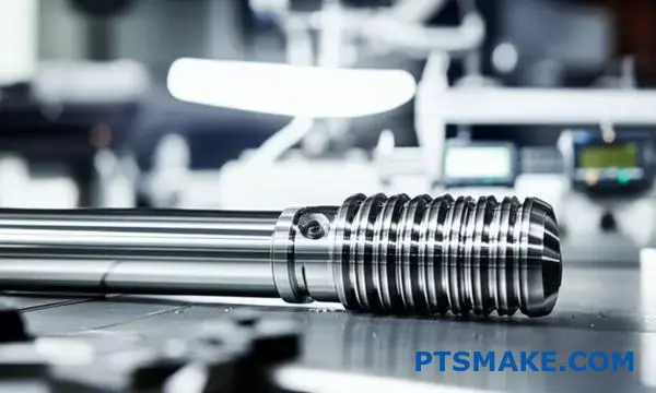 Præcisionsbearbejdet skruekomponent gennemgår automatiseret kvalitetskontrol med digitale måleværktøjer til verifikation af CNC-produktion