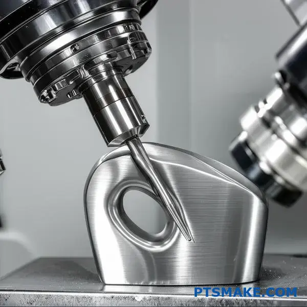 Avanceret 5-akset CNC-maskine til præcis fremstilling af et titaniumknæimplantat med kompleks geometri til produktion af medicinsk udstyr