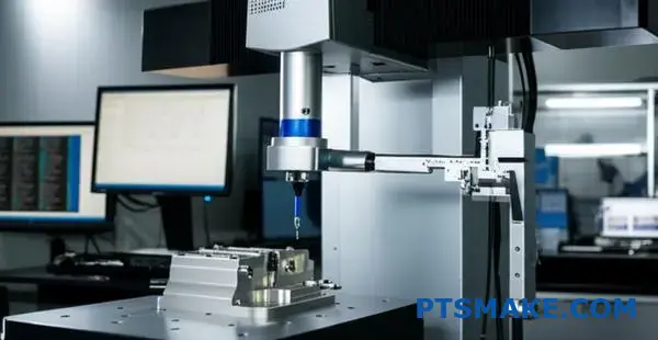 Automatiseret koordinatmålemaskine udfører præcis kvalitetskontrol på medicinsk bearbejdet komponent i moderne produktionsanlæg