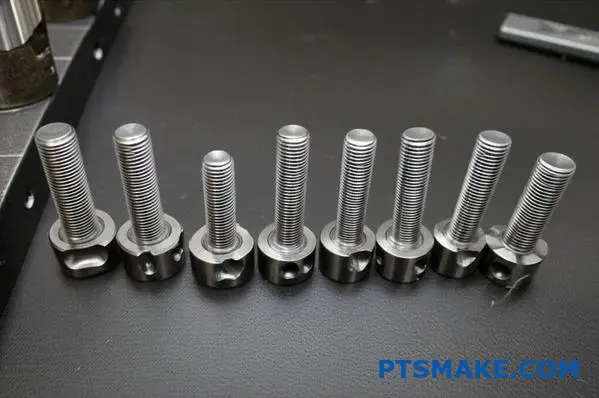 Præcisionsbearbejdede knogleskruer af titanium og rygmarvsimplantater, der viser medicinsk CNC-fremstillingskvalitet