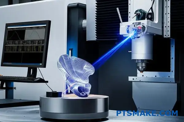 Avanceret laserscanningssystem inspicerer ortopædisk implantat under fremstillingsprocessen af medicinske komponenter med høj præcision