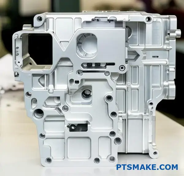 Precision machined medical housing part showcasing advanced multi axis CNC manufacturing capabilities with intricate internal channels