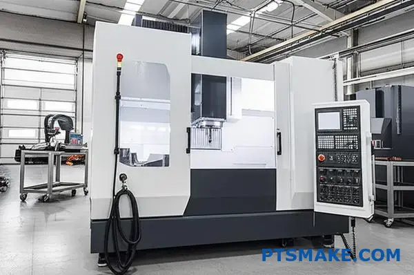 Advanced CNC machining center performing precision multi-axis operations on aerospace component in modern manufacturing facility