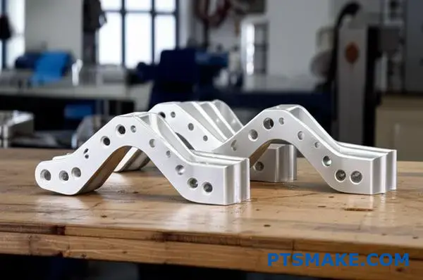 Precyzyjnie obrabiane aluminiowe wsporniki zawieszenia prezentują możliwości niskoseryjnej produkcji CNC do zastosowań motoryzacyjnych.