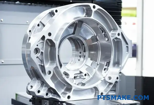 Precyzyjnie obrobiona tytanowa część lotnicza prezentująca możliwości niskoseryjnej produkcji CNC z wyjątkowym wykończeniem powierzchni