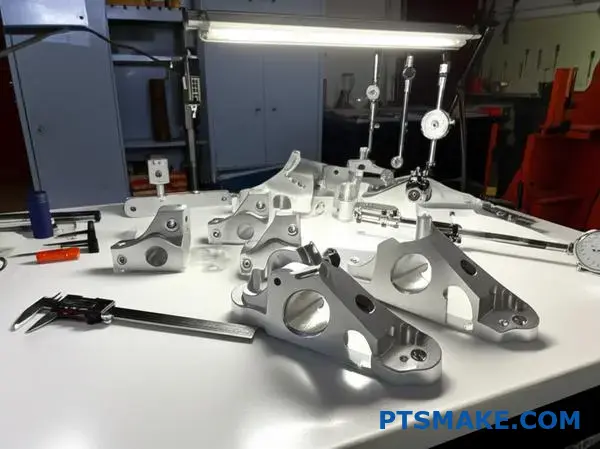 Multiple precision machined aluminum brackets showcasing design for manufacturability principles in custom CNC manufacturing services