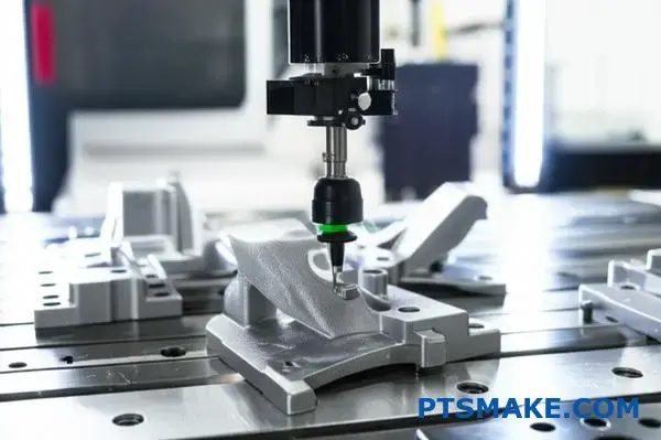 Współrzędnościowa maszyna pomiarowa sprawdzająca precyzyjnie obrobione części aluminiowe w celu kontroli jakości produkcji małoseryjnej