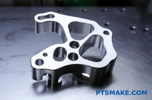 Precyzyjnie obrobiony wspornik lotniczy prezentujący zaawansowane możliwości niskoseryjnej produkcji CNC i złożone cechy geometryczne