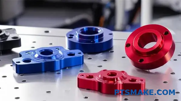 Various aluminum components showcasing different anodized surface treatments with enhanced functional properties and specialized oxide coatings