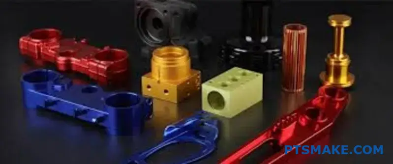Detailed view of anodized aluminum component showing consistent surface treatment across complex geometric features and deep recesses