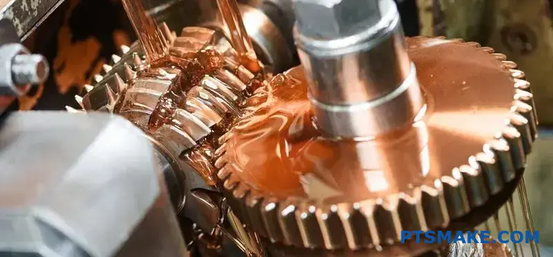 Präzisions-CNC-Bearbeitung eines komplizierten Bronzezahnrads, das fortschrittliche Fertigungstechniken für komplexe Metallkomponenten zeigt