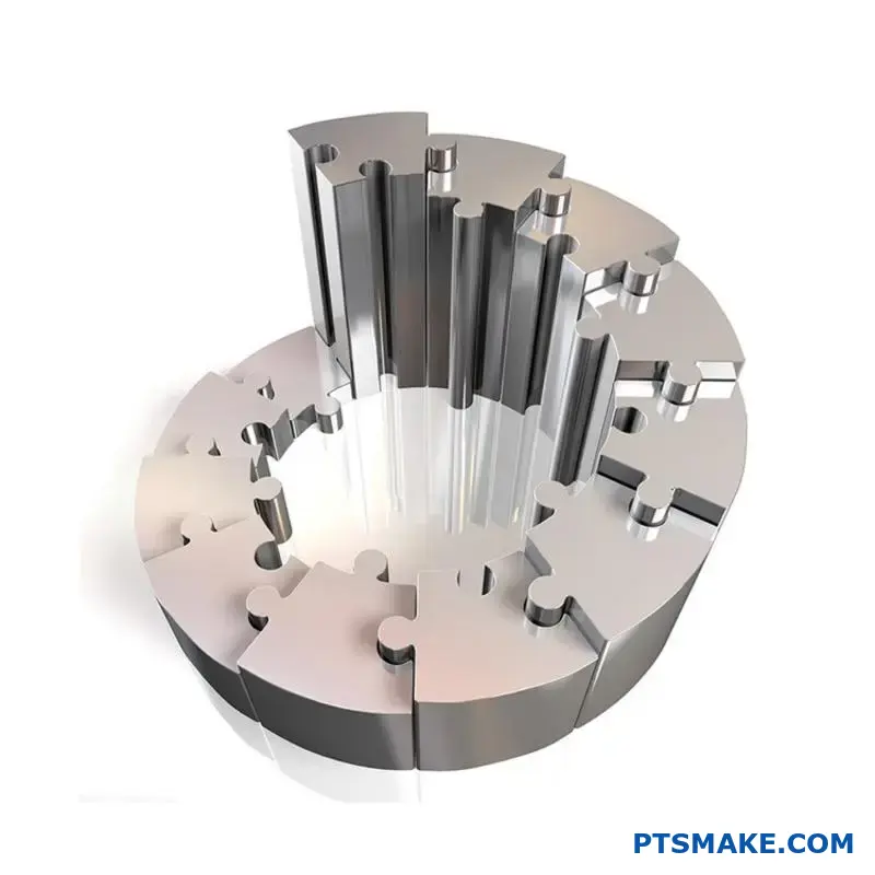 Metallic Puzzle Pieces Forming a Cylindrical Structure