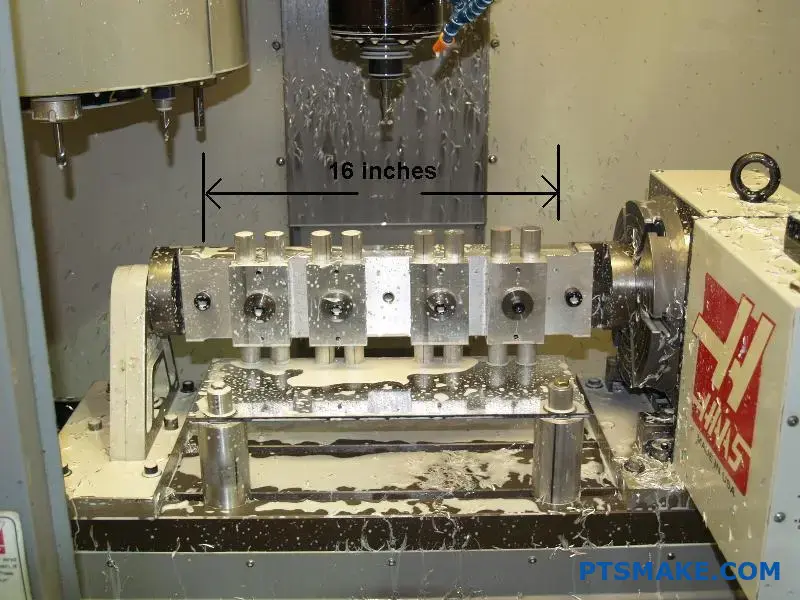 Aluminum component properly secured in CNC vise demonstrating effective fixturing for precision machining operations
