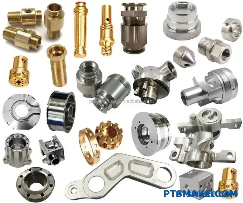 Various precision machined metal parts demonstrating different materials used in CNC manufacturing processes