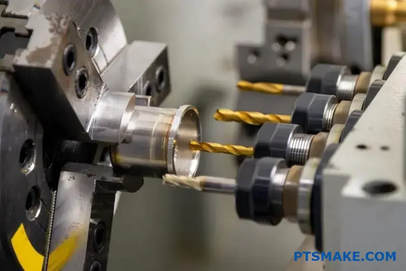 Precyzyjna operacja toczenia szwajcarskiego tworząca złożone części cylindryczne za pomocą zautomatyzowanej technologii produkcji CNC