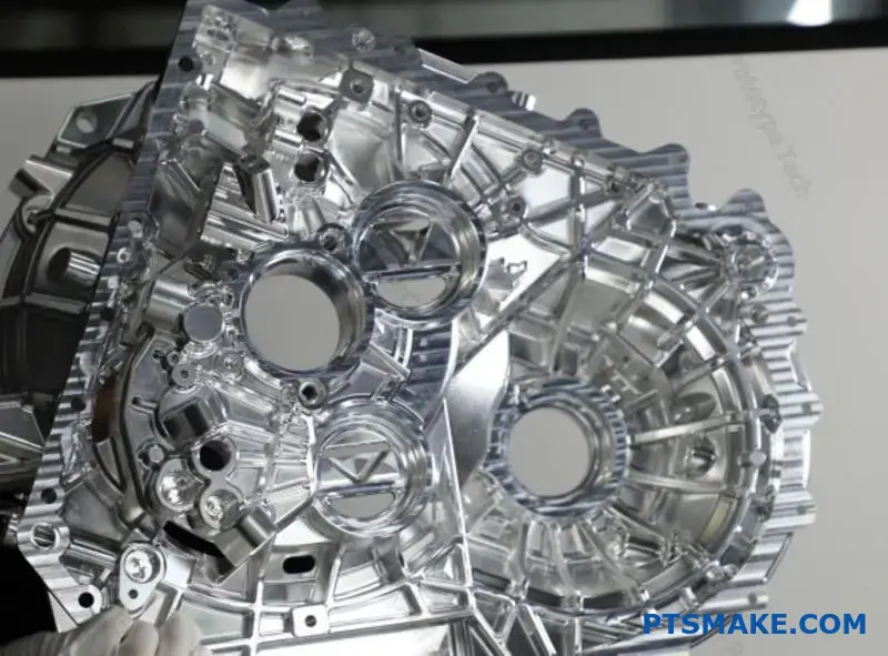 Komplex metallkomponent med flera hål och intrikat design