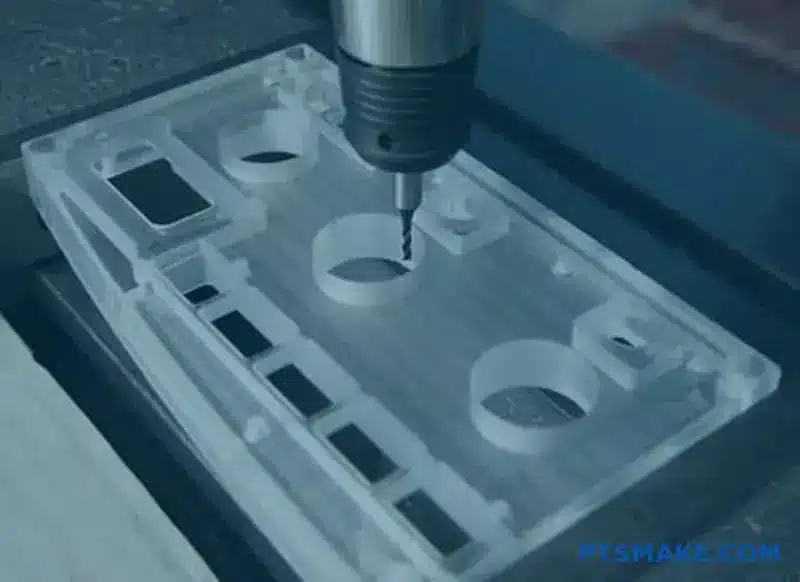 Close-up of CNC Machining Process on Plastic Component