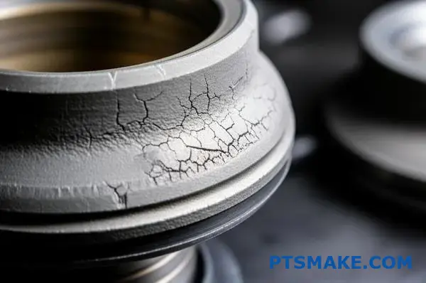 Część silnika samochodowego wyświetlająca charakterystykę zmęczenia materiału i efekty koncentracji naprężeń na inżynierskim stole warsztatowym