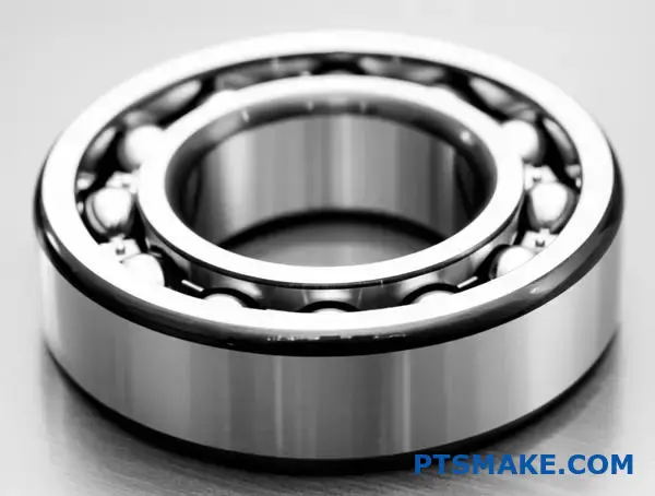 Widok z bliska łożyska kulkowego pokazujący obszar koncentracji obciążenia i wymagania dotyczące tolerancji łożyska dla właściwego dopasowania