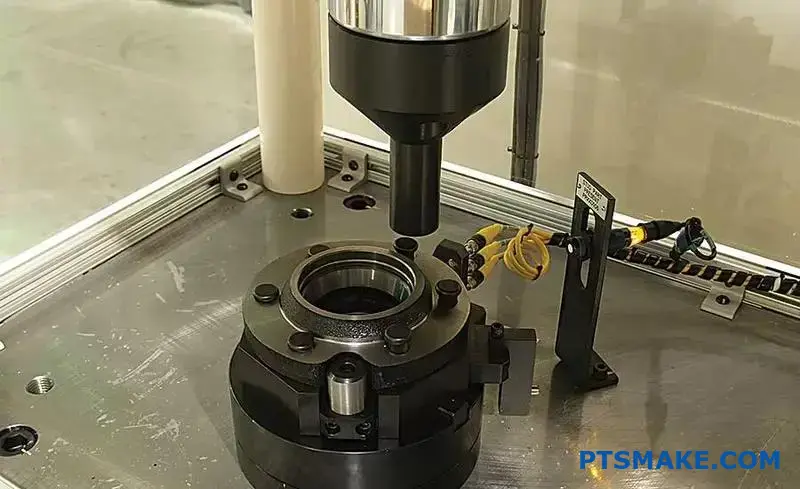 Precyzyjny wał wciskany w obudowę, pokazujący tolerancję pasowania łożyska i interakcję powierzchni styku