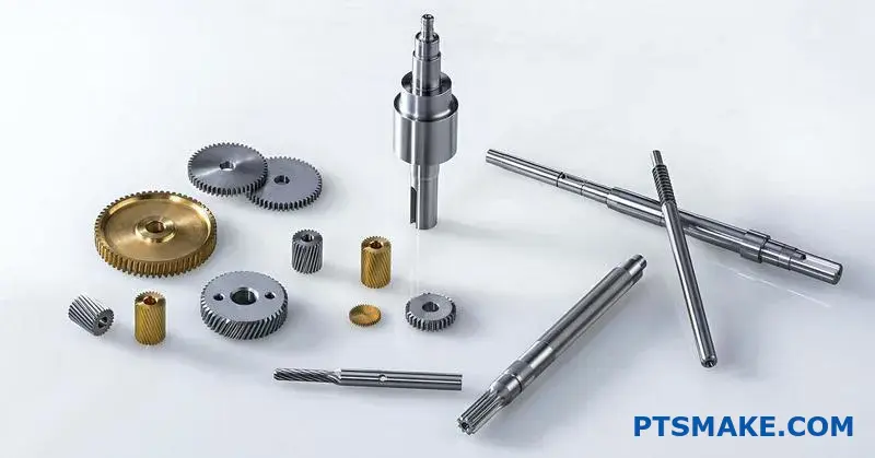 Różne metalowe wały i piasty demonstrujące różne techniki montażu ciśnieniowego dla precyzyjnych zespołów mechanicznych