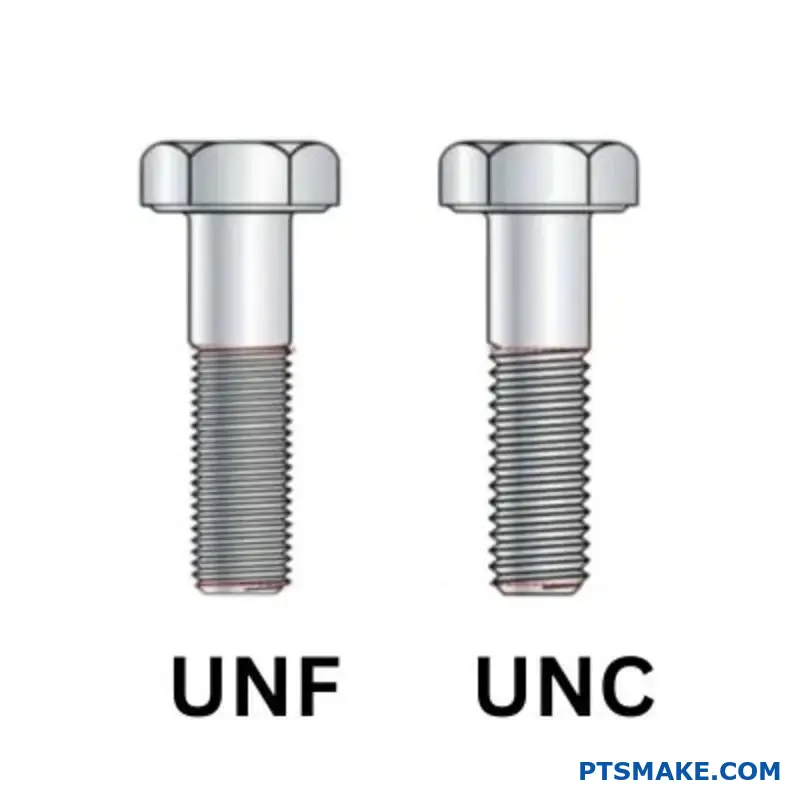 Two Bolts Side By Side, Labeled UNF and UNC