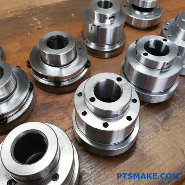 Metal shafts and hubs demonstrating press fit connection methods for mechanical assembly applications