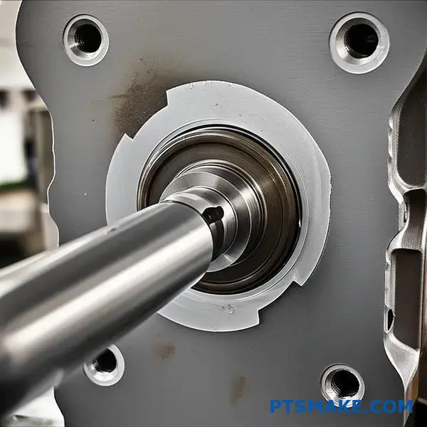 Steel shaft pressed into aluminum housing showing material interface for press fit calculation analysis