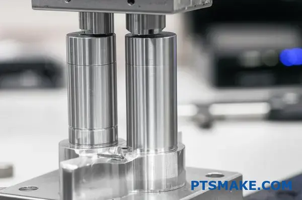Two aluminum cylindrical components demonstrating press fit assembly calculation with interference fit connection on engineering workbench