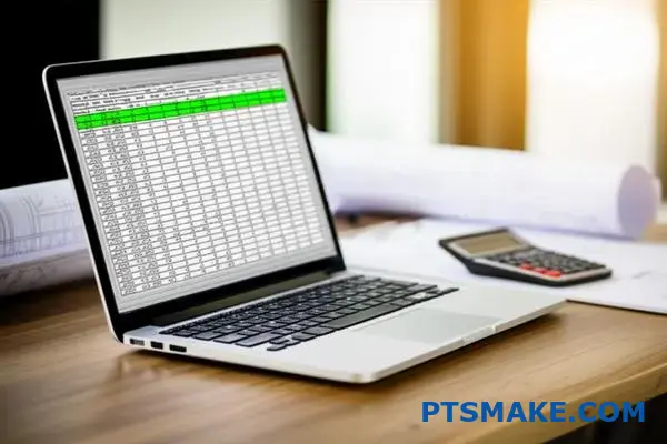Laptop showing engineering calculation spreadsheet for press fit analysis with numerical data and formulas displayed on screen