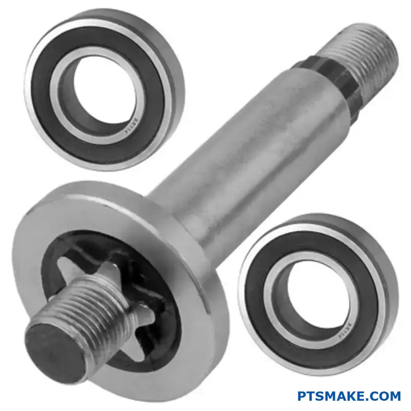 Precision shaft insertion into bearing showing interference fit contact pressure distribution for mechanical assembly calculations