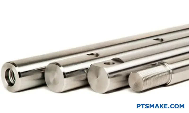 Comparison of solid and hollow steel shafts showing different structural designs for press fit applications