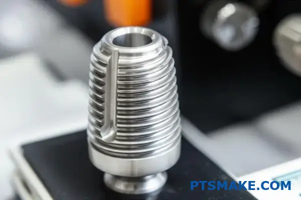 Titanium medical implant displaying precision knurling patterns designed for enhanced osseointegration and biocompatibility in surgical applications