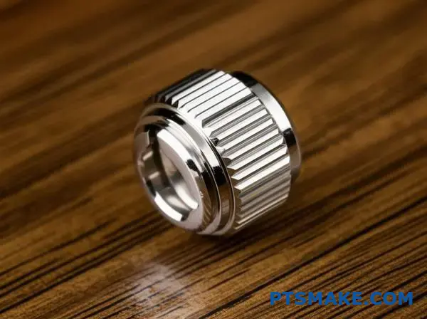 Close-up of precision knurled watch crown showing diamond-cut grip patterns and mechanical craftsmanship details