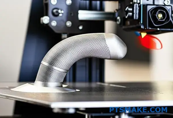 3D printer producing ergonomic handle with integrated knurling texture patterns for enhanced grip functionality