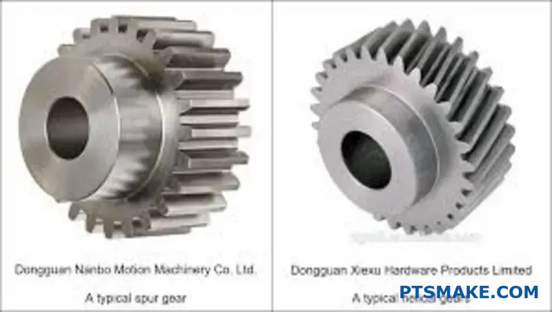 Confronto dettagliato tra i design dei denti di ingranaggi cilindrici ed elicoidali che mostra i vantaggi del contatto angolare dei denti