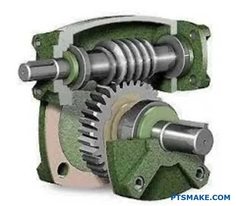 Podrobná zostava šnekového prevodu zobrazujúca faktory účinnosti ovplyvňujúce výkon prenosu energie v priemyselných aplikáciách